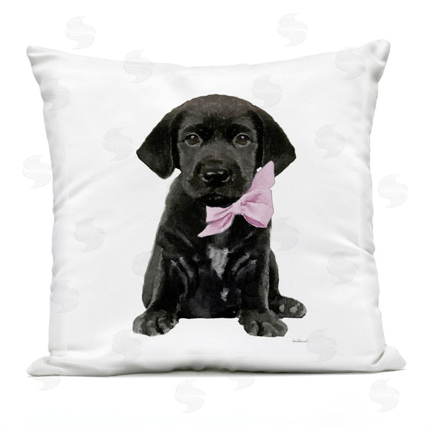 Stupell Industries Amanda Greenwood | Black Puppy Pink Glam Bow Pet Portrait Printed Throw Pillow