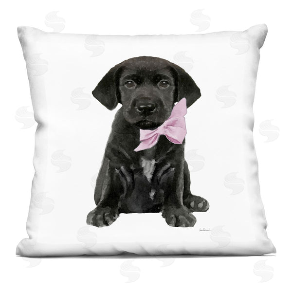 stupell industries Amanda Greenwood | Black Puppy Pink Glam Bow Pet Portrait Printed Throw Pillow