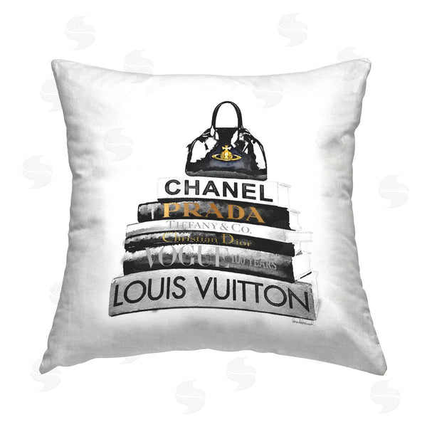 stupell industries Amanda Greenwood | Black & White Fashion Books Stacked Printed Throw Pillow