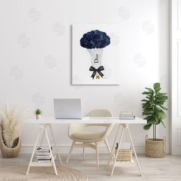 Stupell Industries Amanda Greenwood | Blue Rose Floral Bouquet Fashion Glam Bow Wall Art