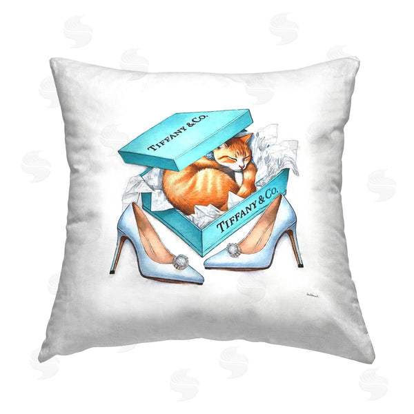 stupell industries Amanda Greenwood | Blue Shoebox with Cat Printed Throw Pillow