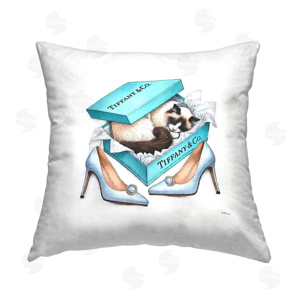 stupell industries Amanda Greenwood | Blue Shoebox with Kitten Printed Throw Pillow