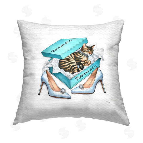 Stupell Industries Amanda Greenwood | Blue Shoebox With Kitty Printed Throw Pillow