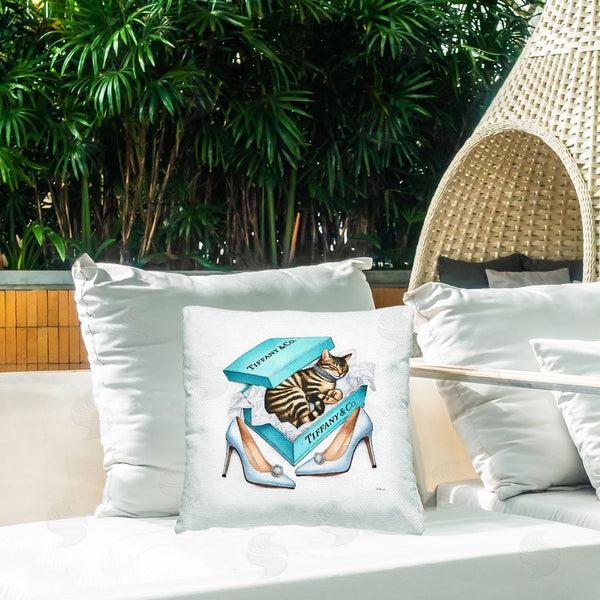 Stupell Industries Amanda Greenwood | Blue Shoebox With Kitty Printed Throw Pillow