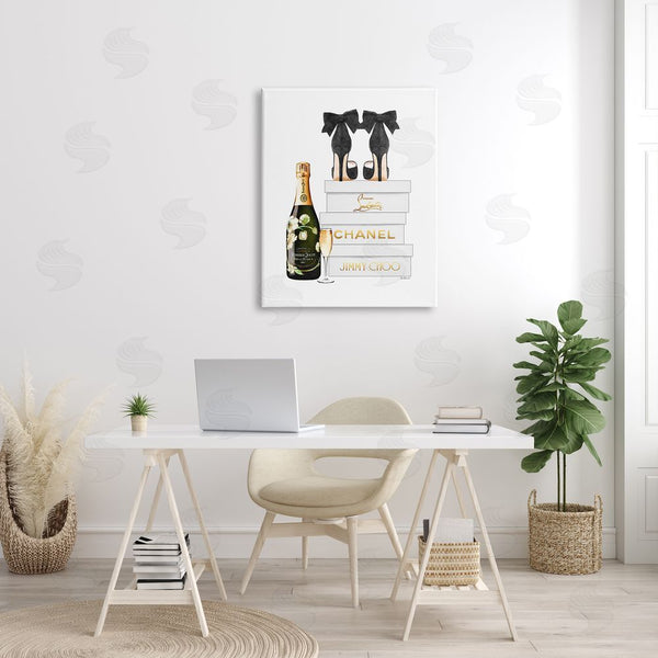 Stupell Industries Amanda Greenwood | Champagne Bubbly Black Heels Glam Shoe Boxes Wall Art
