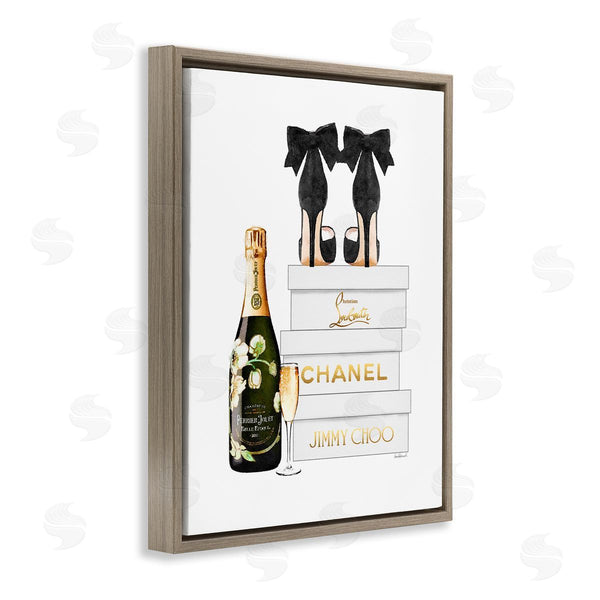 Stupell Industries Amanda Greenwood | Champagne Bubbly Black Heels Glam Shoe Boxes Wall Art
