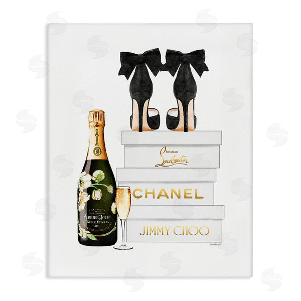 stupell industries Amanda Greenwood | Champagne Bubbly Black Heels Glam Shoe Boxes Wall Art