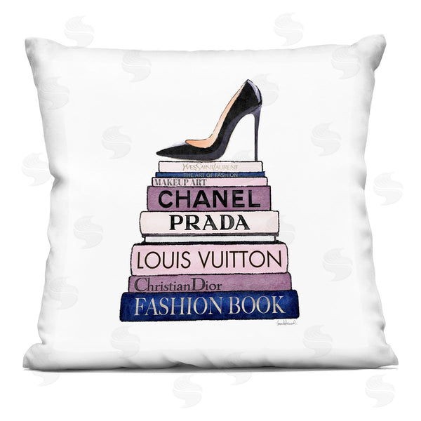 stupell industries Amanda Greenwood | Chic Black High Heel Stacked Fashion Books Printed Throw Pillow