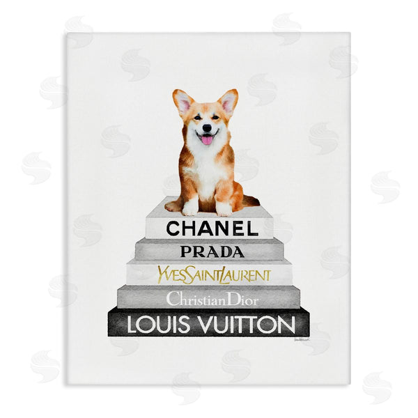 stupell industries Amanda Greenwood | Corgi Dog on Grey Bookstack