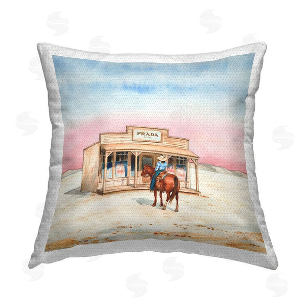 Stupell Industries Amanda Greenwood | Cowgirl At Desert Shop Printed Throw Pillow