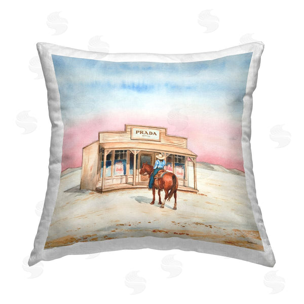 stupell industries Amanda Greenwood | Cowgirl at Desert Shop Printed Throw Pillow