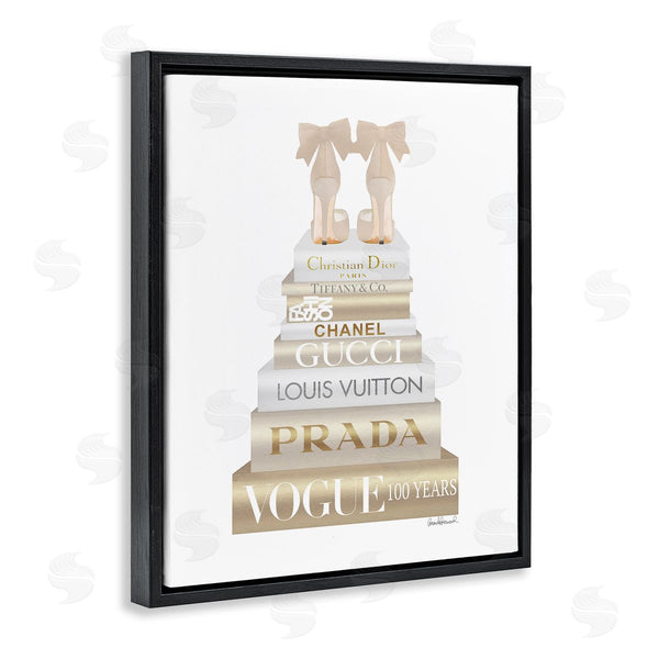 Stupell Industries Amanda Greenwood | Cream Bow Heels High Fashion Glam Bookstack Wall Art