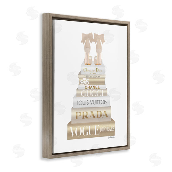 Stupell Industries Amanda Greenwood | Cream Bow Heels High Fashion Glam Bookstack Wall Art