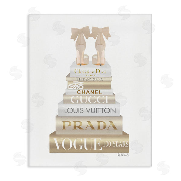 stupell industries Amanda Greenwood | Cream Bow Heels High Fashion Glam Bookstack Wall Art