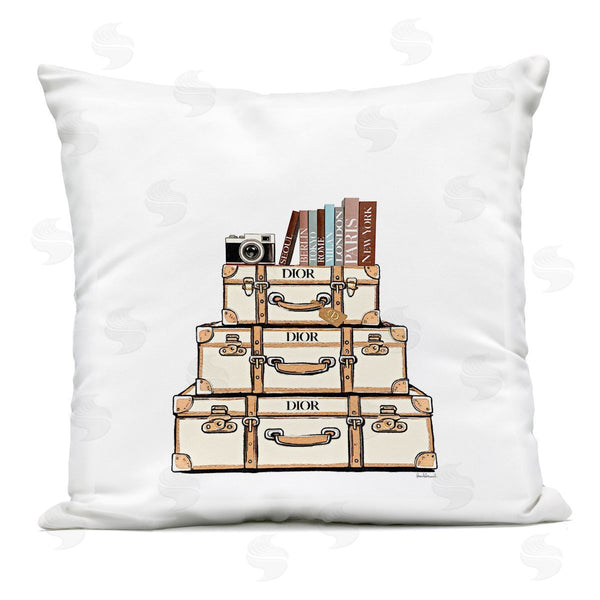 Stupell Industries Amanda Greenwood | Cream Luggage Stack Printed Throw Pillow