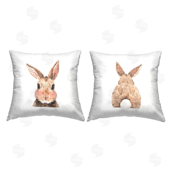 stupell industries Amanda Greenwood | Cute Rabbit Blushing Face & Tail Printed Throw Pillow Set