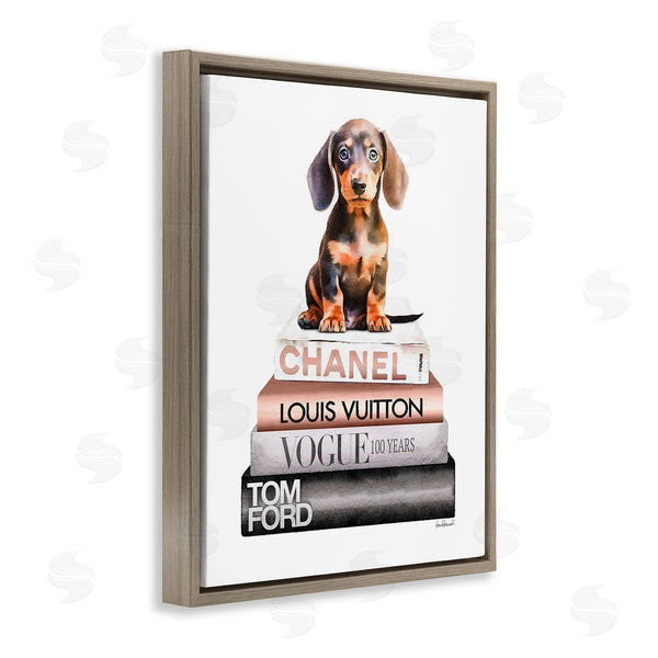Stupell Industries Amanda Greenwood | Dachshund Puppy Bookstack Wall Art