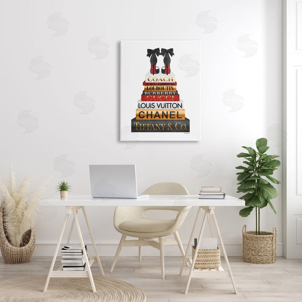 Stupell Industries Amanda Greenwood | Designer Bow Heels On Deluxe Glam Bookstack Wall Art