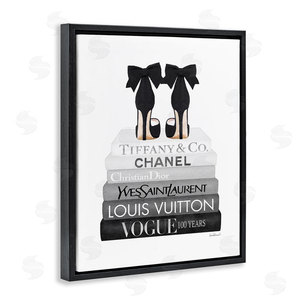Stupell Industries Amanda Greenwood | Elegant Black Bow Heels Fashion Glam Bookstack Wall Art