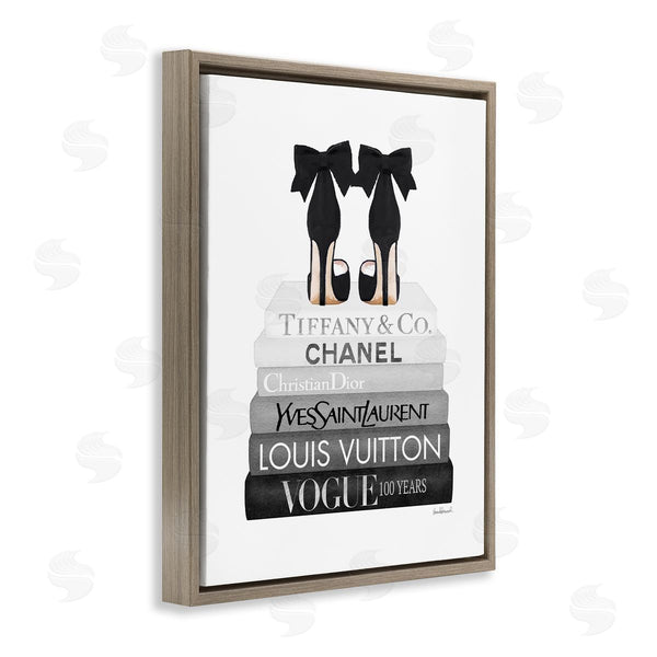 Stupell Industries Amanda Greenwood | Elegant Black Bow Heels Fashion Glam Bookstack Wall Art