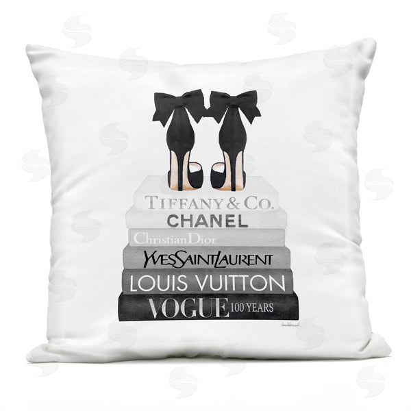 Stupell Industries Amanda Greenwood | Elegant Black Bow Shoes Glam Fashion Books Printed Throw Pillow
