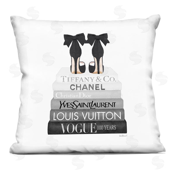 stupell industries Amanda Greenwood | Elegant Black Bow Shoes Glam Fashion Books Printed Throw Pillow