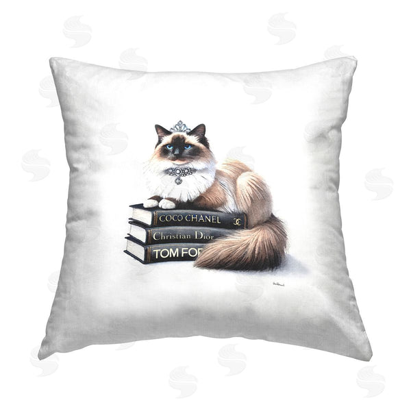 stupell industries Amanda Greenwood | Elegant Glam Cat & Books Printed Throw Pillow