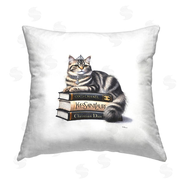 stupell industries Amanda Greenwood | Fashion Books & Cat Printed Throw Pillow