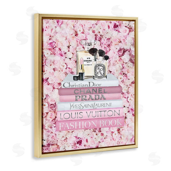 Stupell Industries Amanda Greenwood | Fashion Bookstack Over Pink Roses