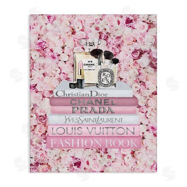 stupell industries Amanda Greenwood | Fashion Bookstack over Pink Roses