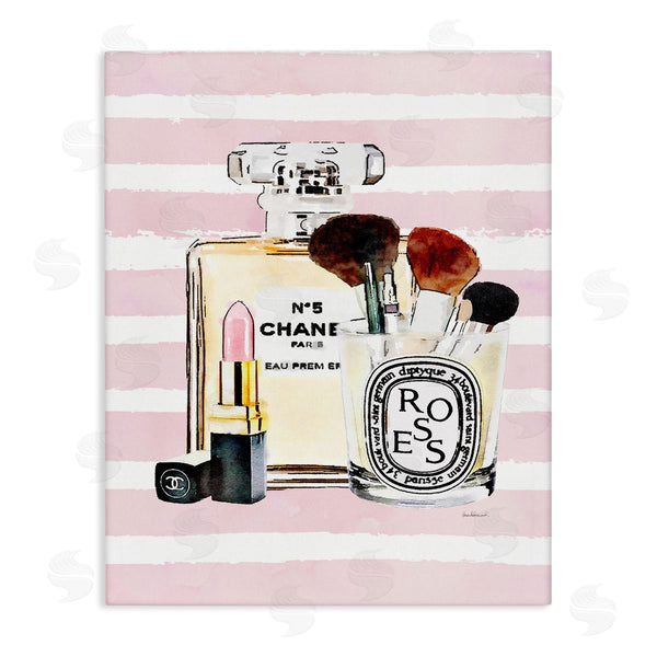 stupell industries Amanda Greenwood | Fashion Cosmetics over Pink Stripes