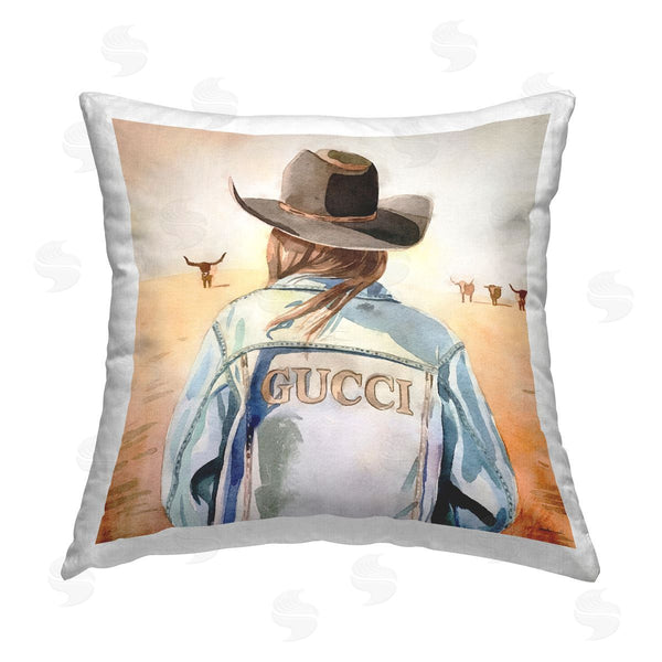 stupell industries Amanda Greenwood | Fashionable Desert Cowgirl Printed Throw Pillow
