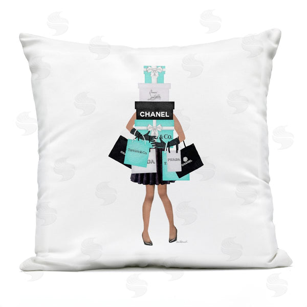 Stupell Industries Amanda Greenwood | Fashionista Woman Shopping Designer Glam Bags Printed Throw Pillow