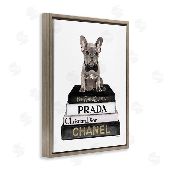Stupell Industries Amanda Greenwood | French Bulldog Pet Fashion Apparel Bookstack Wall Art