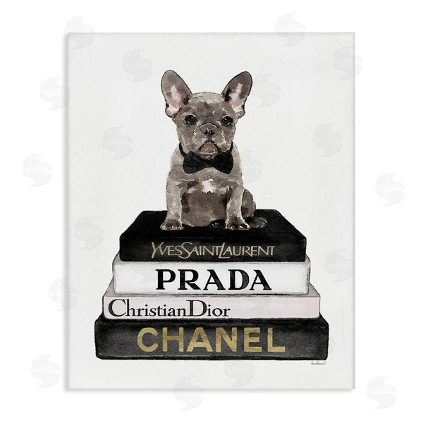 stupell industries Amanda Greenwood | French Bulldog Pet Fashion Apparel Bookstack Wall Art