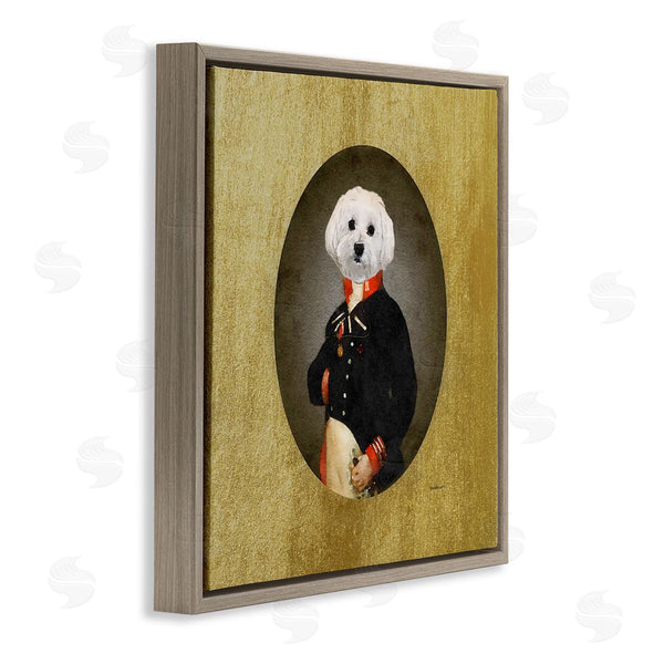 Stupell Industries Amanda Greenwood | Funny Classic Vintage Style White Dog Wearing Military Uniform Wall Art