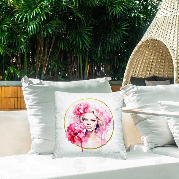 Stupell Industries Amanda Greenwood | Girl With Pink Peonies Printed Throw Pillow