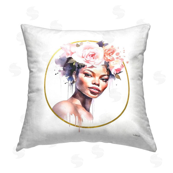 stupell industries Amanda Greenwood | Girl with Roses Portrait Printed Throw Pillow