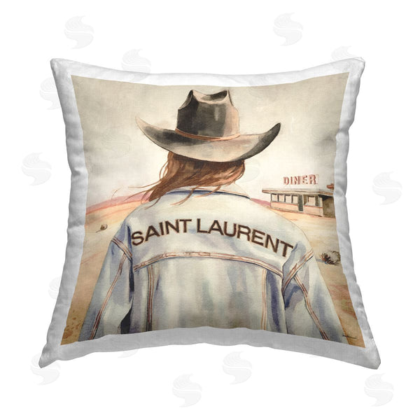 stupell industries Amanda Greenwood | Glam Brunette Cowgirl Printed Throw Pillow
