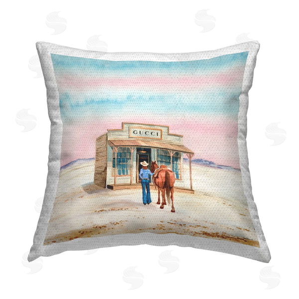 Stupell Industries Amanda Greenwood | Glam Cowgirl At Desert Shop Printed Throw Pillow