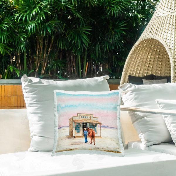 Stupell Industries Amanda Greenwood | Glam Cowgirl At Desert Shop Printed Throw Pillow