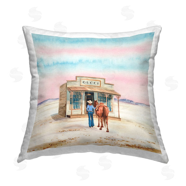 stupell industries Amanda Greenwood | Glam Cowgirl at Desert Shop Printed Throw Pillow