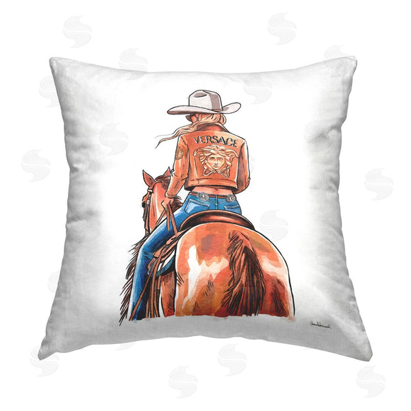 stupell industries Amanda Greenwood | Glam Cowgirl Jockey Printed Throw Pillow