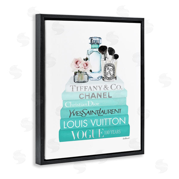 Stupell Industries Amanda Greenwood | Glam Fashion Cosmetics Soft Roses Blue Bookstack Wall Art