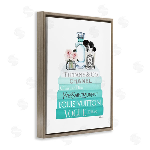 Stupell Industries Amanda Greenwood | Glam Fashion Cosmetics Soft Roses Blue Bookstack Wall Art