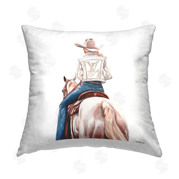 stupell industries Amanda Greenwood | Glam Girl on White Horse Printed Throw Pillow