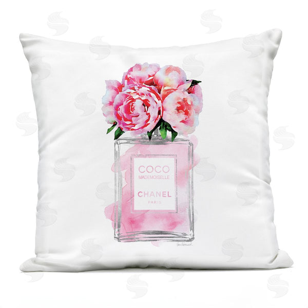 Stupell Industries Amanda Greenwood | Glam Perfume Bottle Flower Silver Pink Peony Printed Throw Pillow