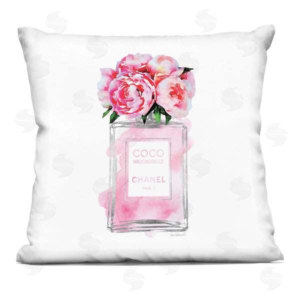 stupell industries Amanda Greenwood | Glam Perfume Bottle Flower Silver Pink Peony Printed Throw Pillow