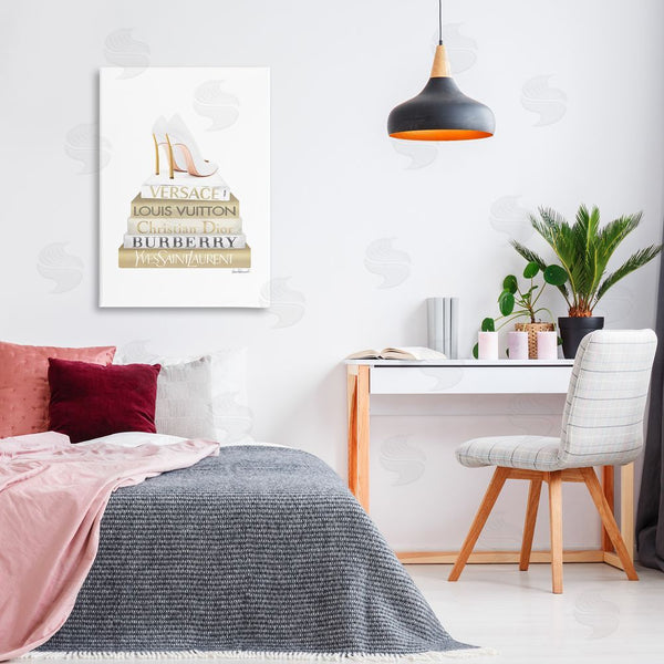 Stupell Industries Amanda Greenwood | Gold & White Book Stack Wall Art