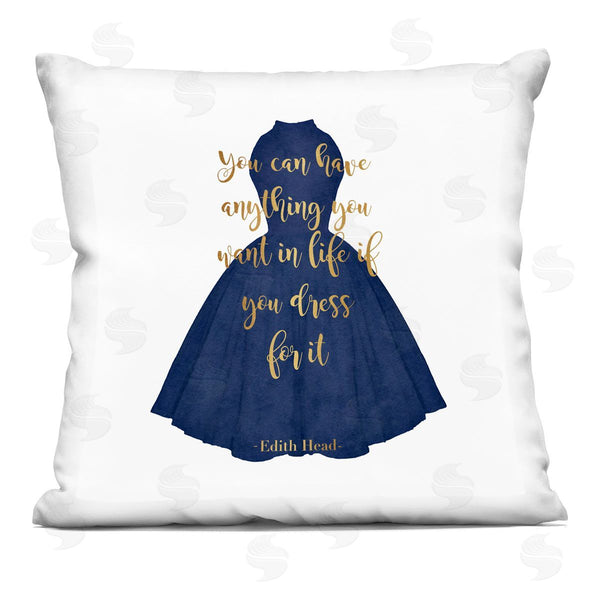 stupell industries Amanda Greenwood | If You Dress For It Navy Blue Fashion Gown Printed Throw Pillow